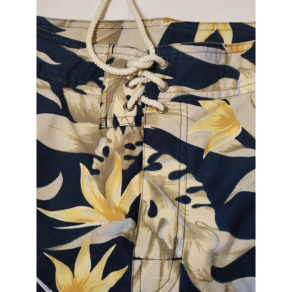 Nautica Navy And Yellow Floral Vacation Men's Swim Trunks - 38W - Front Tie - Picture 7 of 7